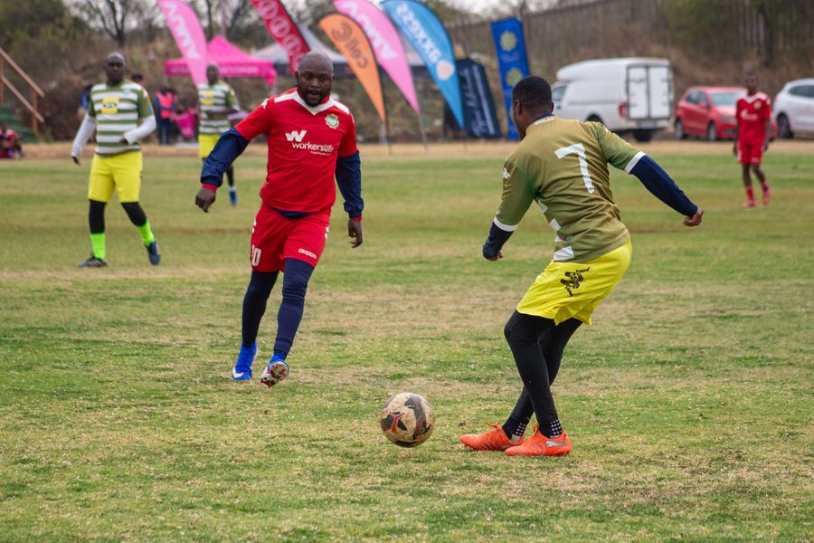 Players challenge for the ball
